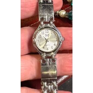 Women's 23mm silver Tone MC Watch,  Striped Background Face, Bracelet Band